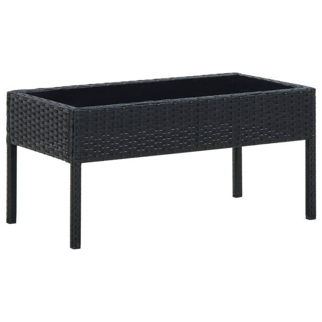 Berkfield Home Garden Table Black 75x40x37 cm Poly Rattan - Size: 75 x 40 x 37 cm - image 1