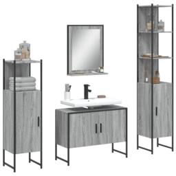 Berkfield Home 4 Piece Bathroom Cabinet Set Grey Sonoma Engineered Wood - thumbnail 2