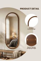 Living and Home Full Length Wall Mounted Mirror in Walnut - thumbnail 3