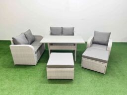 Fimous High Back Poly Rattan Garden Furniture Set w/ Reclining Chair Loveseat Sofa Rectangular Dining Table Indoor Outdoor Patio Set 2 Big Stool - thumbnail 1