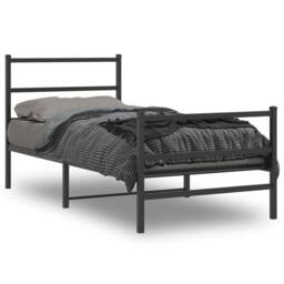 Berkfield Home Metal Bed Frame without Mattress with Footboard¬†Black 90x190cm in Black - Size: 90x190 cm - thumbnail 2