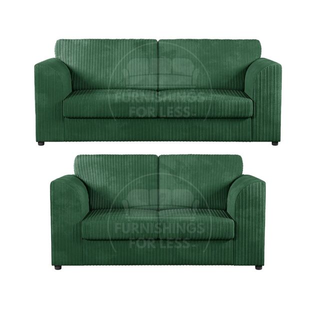 Furnishings For Less UK Luxor Jumbo Cord 3 + 2 Fabric Sofa Suite - Fullback in Green - image 1