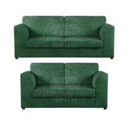 Furnishings For Less UK Luxor Jumbo Cord 3 + 2 Fabric Sofa Suite - Fullback in Green