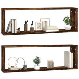 Berkfield Home Wall Cube Shelves 2 pcs Smoked Oak 80x15x26.5 cm Engineered Wood in Brown - thumbnail 4
