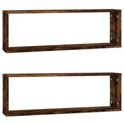 Berkfield Home Wall Cube Shelves 2 pcs Smoked Oak 80x15x26.5 cm Engineered Wood in Brown - thumbnail 3