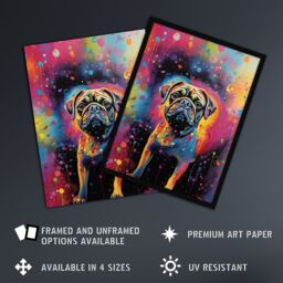 "Artery8 Wall Art Print Pug Dog Lover Gift Pet Portrait Colourful Neon Artwork Painting Poster - Size: W18"" x H24""" - thumbnail 2