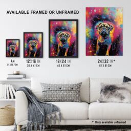 "Artery8 Wall Art Print Pug Dog Lover Gift Pet Portrait Colourful Neon Artwork Painting Poster - Size: W18"" x H24""" - thumbnail 3