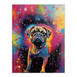 "Artery8 Wall Art Print Pug Dog Lover Gift Pet Portrait Colourful Neon Artwork Painting Poster - Size: W18"" x H24""" - thumbnail 1