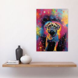 "Artery8 Wall Art Print Pug Dog Lover Gift Pet Portrait Colourful Neon Artwork Painting Poster - Size: W18"" x H24""" - thumbnail 4