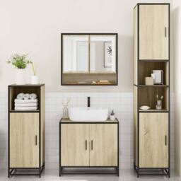 Berkfield Home Durable 4¬†Piece Bathroom Furniture Set¬†Sonoma Oak Engineered Wood in Light Brown - thumbnail 1