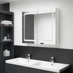 Berkfield Home LED Bathroom Mirror Cabinet Shining White 80x12x68 cm - Size: 80 x 12 x 68 cm - thumbnail 1