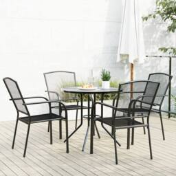Berkfield Home Stackable Garden Chair Set 5 pcs Anthracite Powder-coated Steel in Black - thumbnail 2