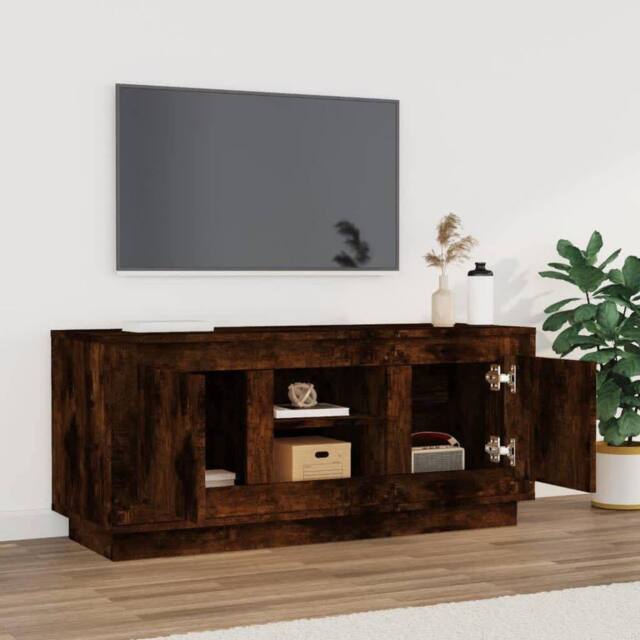 Berkfield Home TV Cabinet Smoked Oak 102x35x45 cm Engineered Wood in Brown - Size: 102 x 35 x 45 cm - image 1