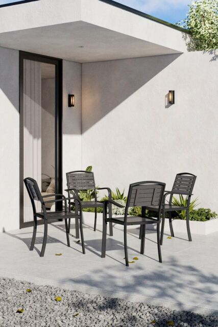 Garden Sanctuary Grey Outdoor Garden Dining Armchairs Set of 4 - image 1