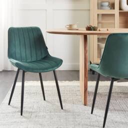 Wyld and Coco Emerald Velvet Armless Dining Chairs Set of 2 - Black Steel Legs in Green - thumbnail 1