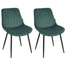 Wyld and Coco Emerald Velvet Armless Dining Chairs Set of 2 - Black Steel Legs in Green - thumbnail 2