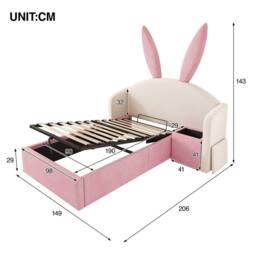 Merax 3ft Bunny Ears Kids Ottoman Bed with Nightstand for Childs 90 x 190 cm - Size: Single - thumbnail 2