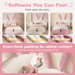 Merax 3ft Bunny Ears Kids Ottoman Bed with Nightstand for Childs 90 x 190 cm - Size: Single - thumbnail 4