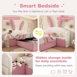 Merax 3ft Bunny Ears Kids Ottoman Bed with Nightstand for Childs 90 x 190 cm - Size: Single - thumbnail 5