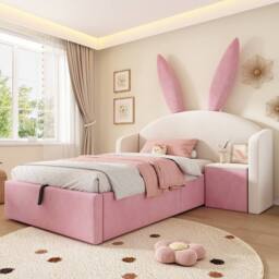 Merax 3ft Bunny Ears Kids Ottoman Bed with Nightstand for Childs 90 x 190 cm - Size: Single - thumbnail 8