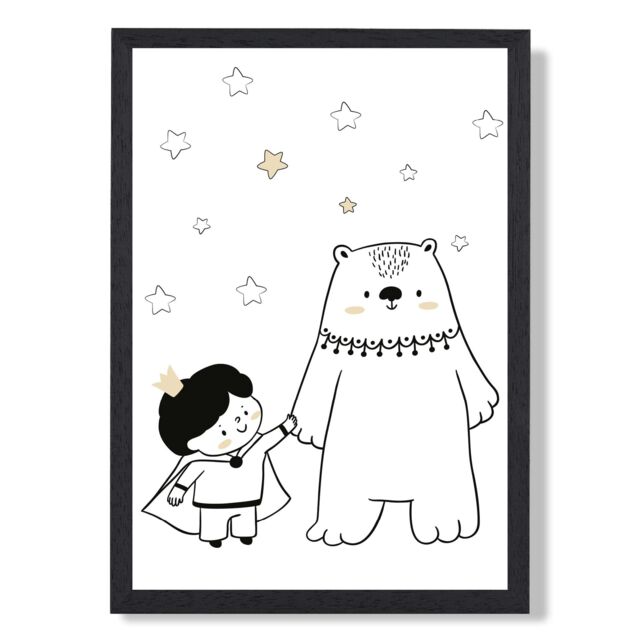 ARTZE Scandi Prince Little Boy with Bear Framed Print SIZE: A3 with Black Frame - Size: A4 - image 1