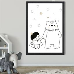 ARTZE Scandi Prince Little Boy with Bear Framed Print SIZE: A3 with Black Frame - Size: A4 - thumbnail 2