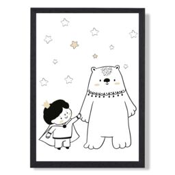 ARTZE Scandi Prince Little Boy with Bear Framed Print SIZE: A3 with Black Frame - Size: A4 - thumbnail 1