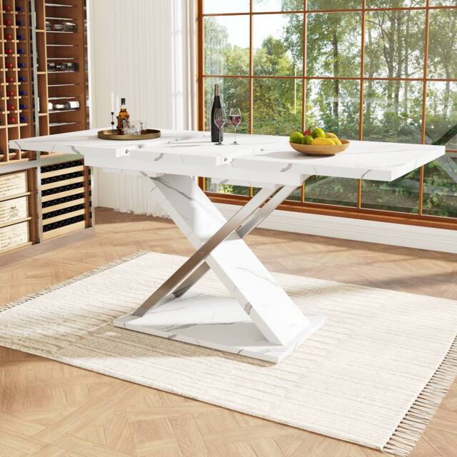 BTM Extendable dining table with cross legs for kitchen & living room in White - image 1