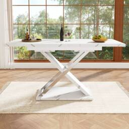 BTM Extendable dining table with cross legs for kitchen & living room in White - thumbnail 2