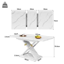 BTM Extendable dining table with cross legs for kitchen & living room in White - thumbnail 5