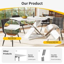 BTM Extendable dining table with cross legs for kitchen & living room in White - thumbnail 7