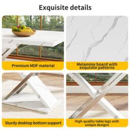 BTM Extendable dining table with cross legs for kitchen & living room in White - thumbnail 6