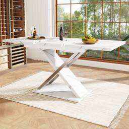 BTM Extendable dining table with cross legs for kitchen & living room in White - thumbnail 1