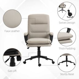 VINSETTO PU Leather Office Chair for Home with Arm, Adjustable Height, Grey in Light Grey - thumbnail 5