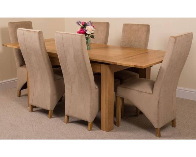 Thats Furniture Richmond 140-220cm Oak Extending Dining Table & 6 Lola Fabric Chairs in Beige - image 1