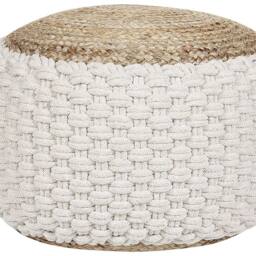 Wyld and Coco Round Knitted Pouf White-Beige Cotton-Jute 50 x 35 cm in White - thumbnail 2