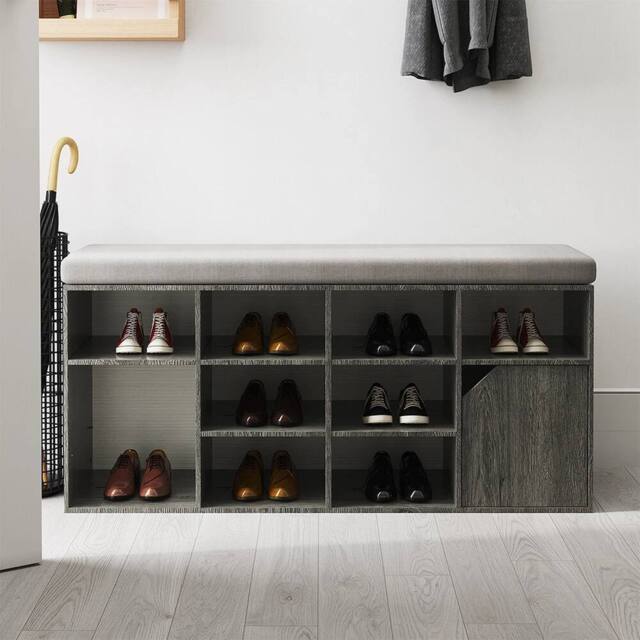 VOGREX Grey Padded Entryway Shoe Bench Storage Shelf Hall Seat - image 1