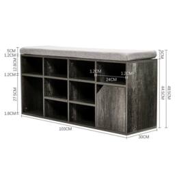 VOGREX Grey Padded Entryway Shoe Bench Storage Shelf Hall Seat - thumbnail 2