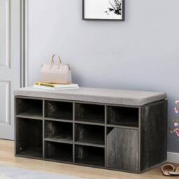 VOGREX Grey Padded Entryway Shoe Bench Storage Shelf Hall Seat - thumbnail 3
