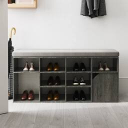 VOGREX Grey Padded Entryway Shoe Bench Storage Shelf Hall Seat - thumbnail 1