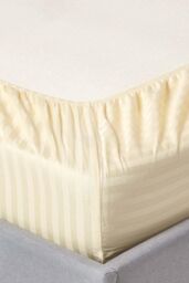 Homescapes Egyptian Cotton Satin Stripe Fitted Sheet 12 inch 330 Thread Count in Yellow - Size: King Fitted - thumbnail 2