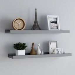 Berkfield Home Picture Frame Ledge Shelves 2 pcs Grey 80x9x3 cm MDF - Size: 80 x 9 x 3 cm - thumbnail 1