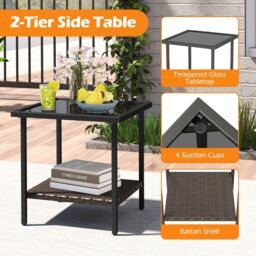 Gymax 3-Piece Swivel Chair Set Outdoor Wicker Rotating Chairs Side Table in White - thumbnail 8