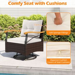 Gymax 3-Piece Swivel Chair Set Outdoor Wicker Rotating Chairs Side Table in White - thumbnail 7