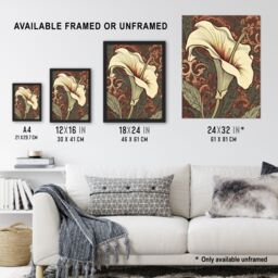 Artery8 Wall Art Print Single White Cala Lily Flower Art Nouveau Painting Pastel Colour Teal Green Red William Morris Style Patterns Colourful Bright - thumbnail 3