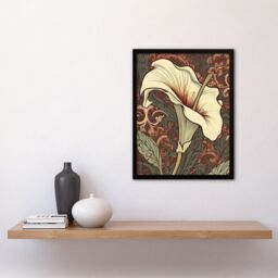Artery8 Wall Art Print Single White Cala Lily Flower Art Nouveau Painting Pastel Colour Teal Green Red William Morris Style Patterns Colourful Bright - thumbnail 4