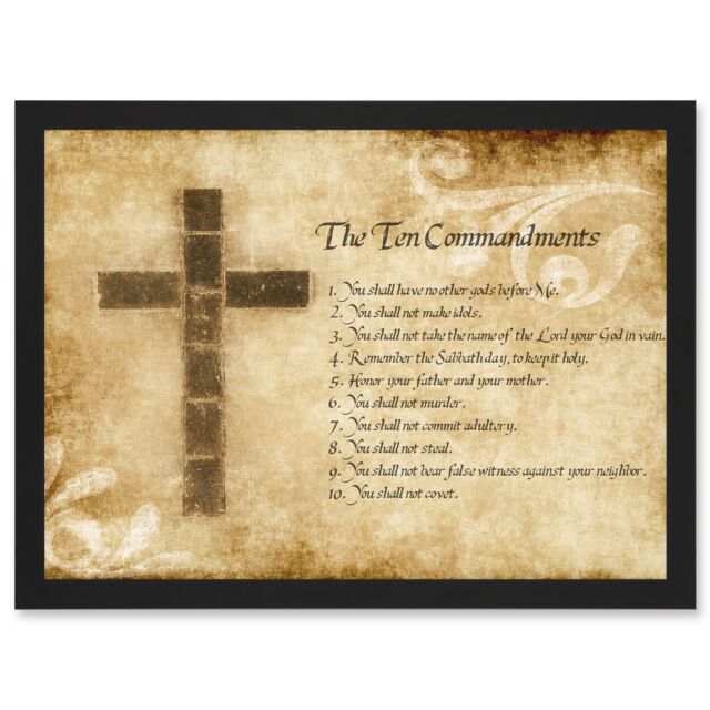 Artery8 Ten 10 Commandments Cross Christian Quote A4 Artwork Framed Wall Art Print in Black - image 1