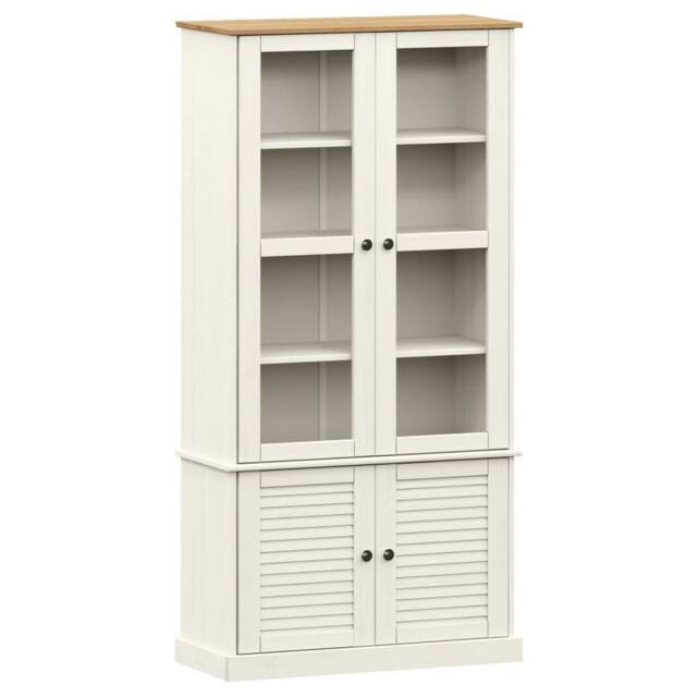 Berkfield Home Glass Display Cabinet VIGO White 85x35x170 cm Solid Wood Pine - Size: 85 x 35 x 170 cm - image 1