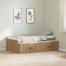 Berkfield Home Storage Bed Frame Artisan Oak 90x200 cm in Brown - thumbnail 1