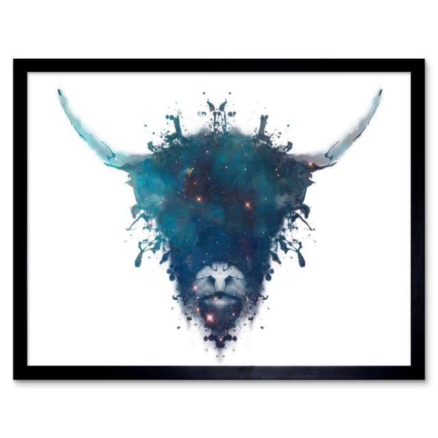 "Wee Blue Coo Ink Space Highland Cow Home Decor 12x16"" Framed Art Print in Blue - Size: W12"" x H16""" - image 1